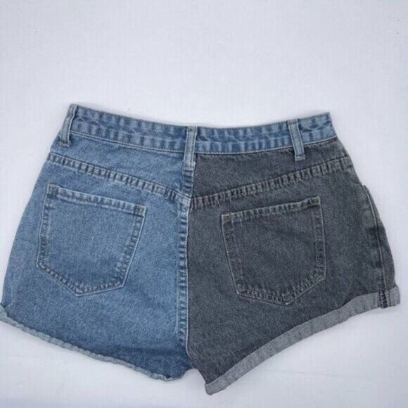 SHEIN M Medium Jean Denim High Waist Shorts Cuffed - Picture 2 of 5